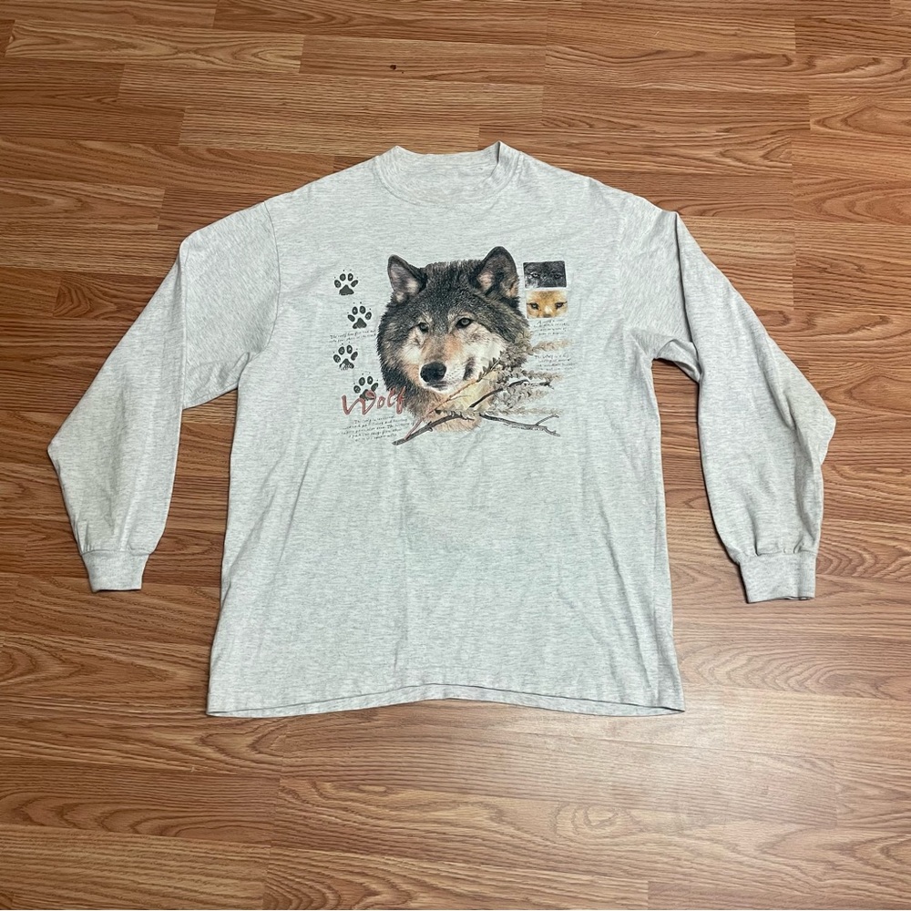 Vintage Wildside Wolf Men’s Graphic Tee Shirt Large Long Sleeve Gray 90’s Print